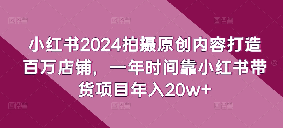 小红书2024拍摄原创内容打造百万店铺，一年时间靠小红书带货项目年入20w+-轻创淘金网