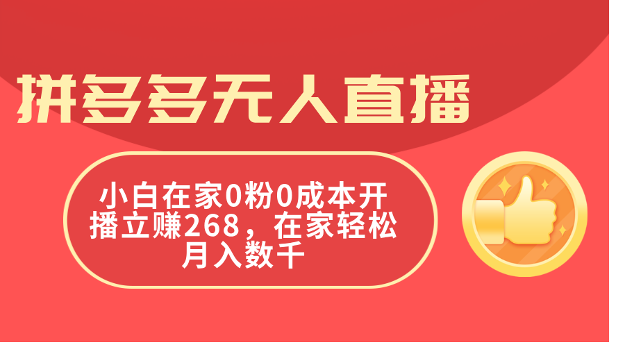 （11521期）拼多多无人直播，小白在家0粉0成本开播立赚268，在家轻松月入数千-轻创淘金网