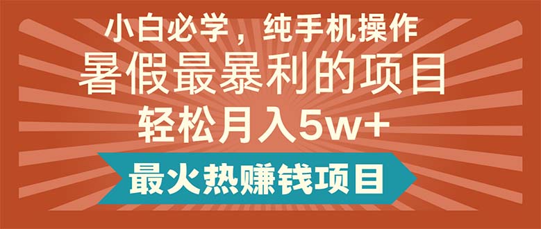 （11583期）小白必学，纯手机操作，暑假最暴利的项目轻松月入5w+最火热赚钱项目-轻创淘金网