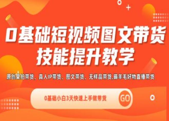 0基础短视频图文带货实操技能提升教学(直播课+视频课),0基础小白3天快速上手做带货-轻创淘金网