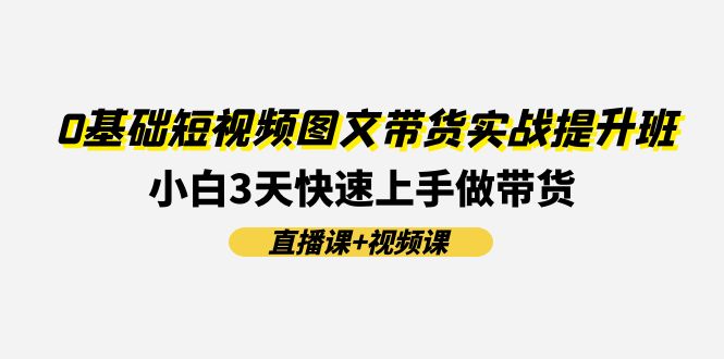 0基础短视频图文带货实战提升班，小白3天快速上手做带货(直播课+视频课)-轻创淘金网