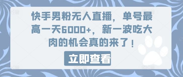 快手男粉无人直播，单号最高一天6000+，新一波吃大肉的机会真的来了-轻创淘金网