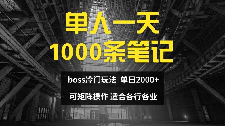 单人一天1000条笔记，日入2000+，BOSS直聘的正确玩法【揭秘】-轻创淘金网