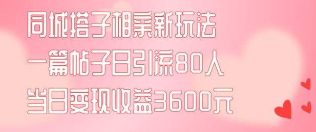 同城搭子相亲新玩法一篇帖子引流80人当日变现3600元(项目教程+实操教程)【揭秘】-轻创淘金网