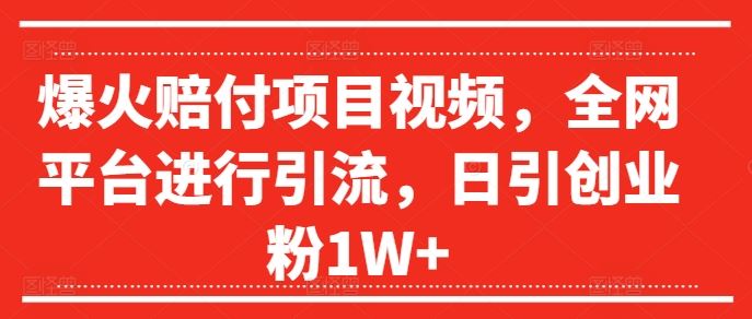 爆火赔付项目视频，全网平台进行引流，日引创业粉1W+【揭秘】-轻创淘金网