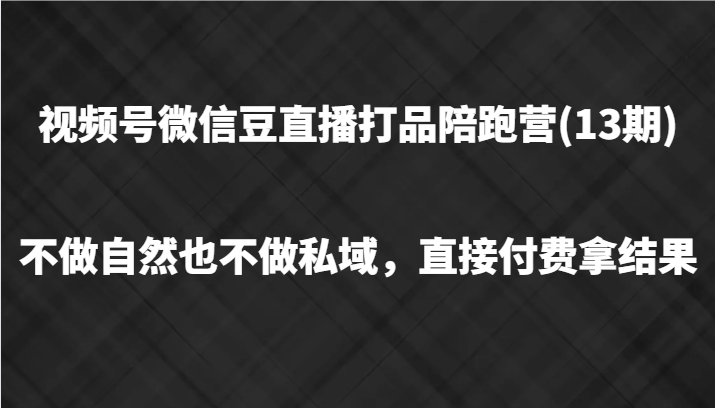 视频号微信豆直播打品陪跑(13期)，不做不自然流不做私域，直接付费拿结果-轻创淘金网