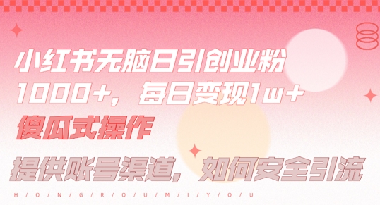 小红书无脑每日引流创业粉500+，小白每天只花半小时，躺赚长尾收益【揭秘】-轻创淘金网