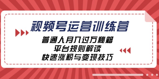 视频号运营训练营：普通人月入过万秘籍，平台规则解读，快速涨粉与变现-轻创淘金网