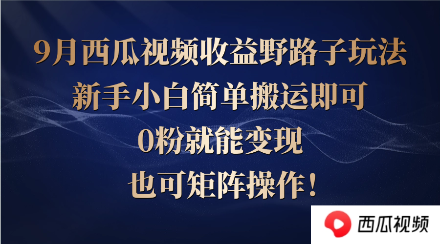 西瓜视频收益野路子玩法，新手小白简单搬运即可，0粉就能变现，也可矩…-轻创淘金网