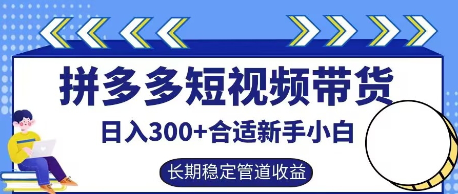 拼多多短视频带货日入300+有长期稳定被动收益，合适新手小白【揭秘】-轻创淘金网