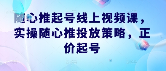 随心推起号线上视频课，实操随心推投放策略，正价起号-轻创淘金网